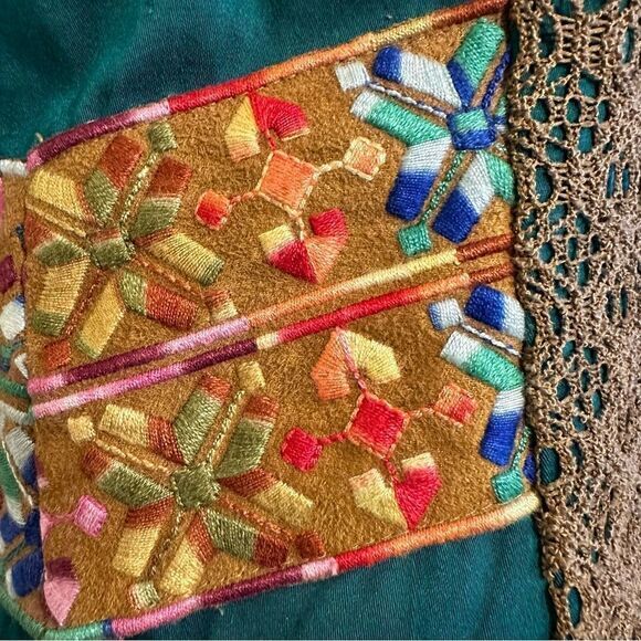 JUDITH MARCH RETRO CROCHET LACE OVERLAY EMBROIDERED COLOR BLOCK MINI DRESS M - Picture 6 of 12